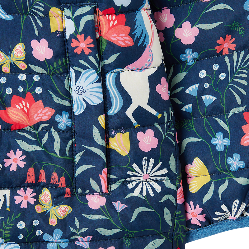 Joules Kaitlin Girl's Reversible Showerproof Coat - Navy Floral Horse-4